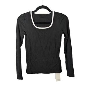 Commense Long Sleeve Ribbed Black & White Top Size M